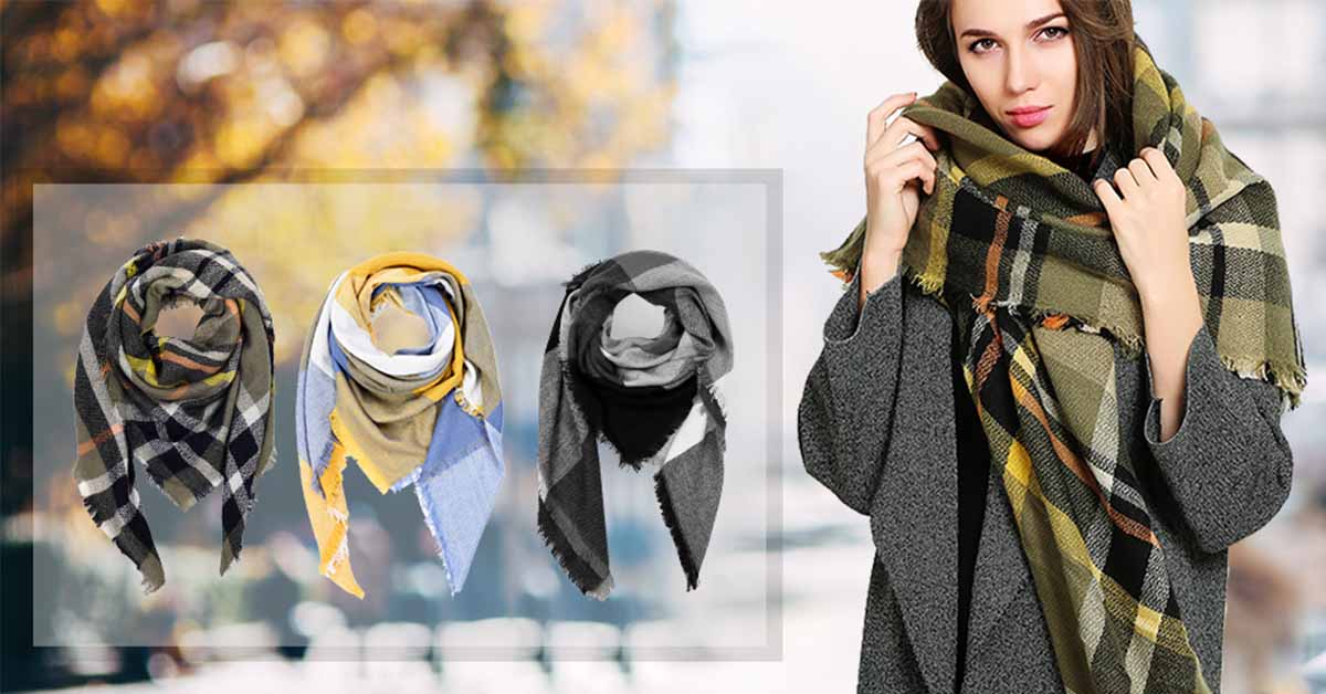 Vbiger Women Oversized Plaid Scarf Warm Thickened with Tassels Design, Suitable for Women
