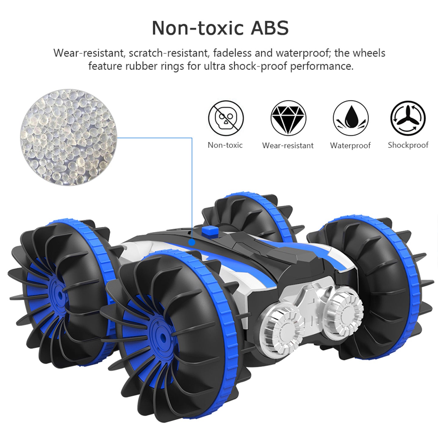 Mini RC Stunt Car Remote Control Car 4WD Amphibious 2.4GHz Double Sided 360° Rotating for Kids, Blue