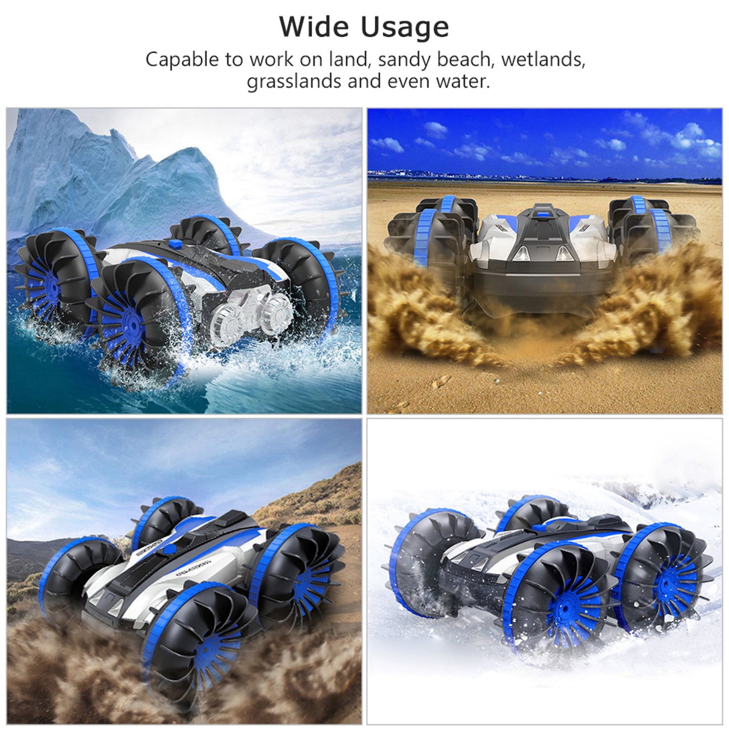Mini RC Stunt Car Remote Control Car 4WD Amphibious 2.4GHz Double Sided 360° Rotating for Kids, Blue