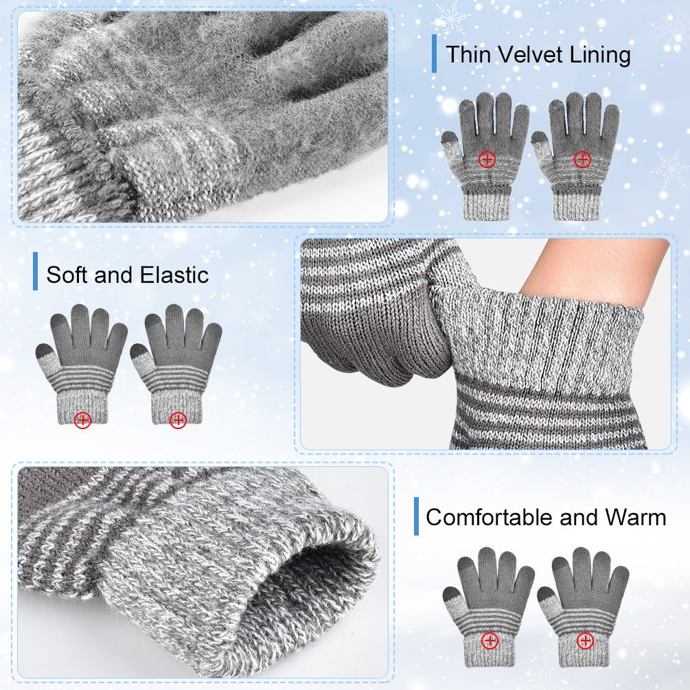 Vbiger 3 Pairs Kids Winter Gloves Touchscreen Warm Knitted Gloves Outdoor Sports Children Cold Weather Gloves for Boys Girls Toddler - 4-6 Years Old