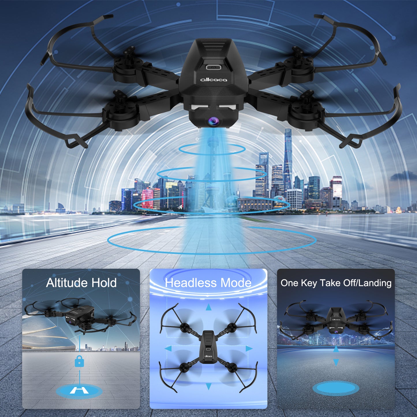 RC Drone with 1080P Camera for Kids Adults Beginner – RC Foldable Quadcopter with Four-Way Obstacle Avoidance, Waypoint Fly, Altitude Hold, 360° flips stunt, Headless Mode