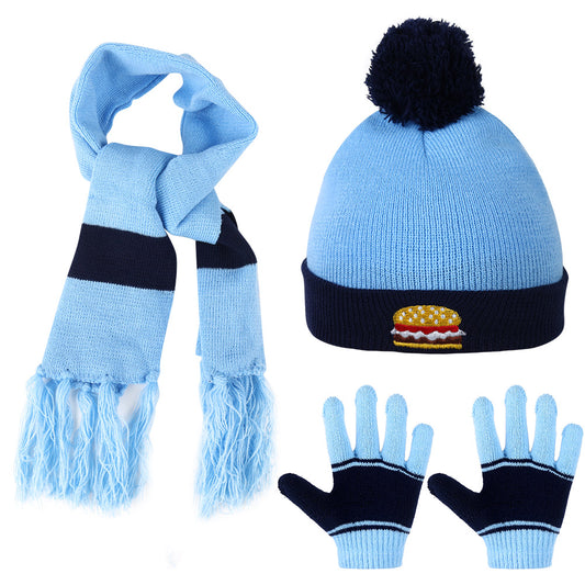 Vbiger Kids Winter Hat Scarf Gloves 3 Pcs Winter Hat and Glove Set Cold Weather Knit Beanie Long Tassel Scarf with Fleece Lining for Boys Girls Age 1-7 Years Old, Blue
