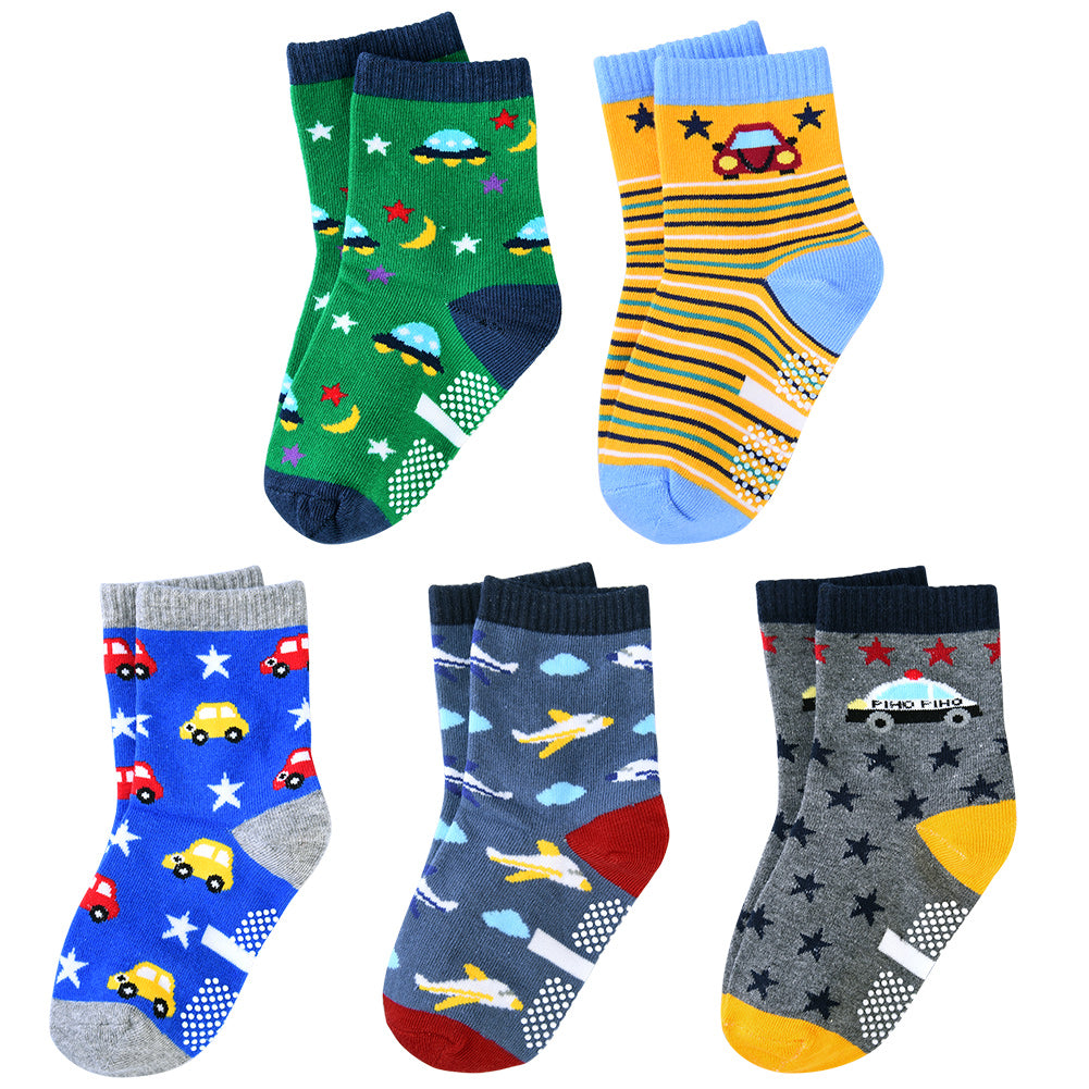 Kids Boys Cartoon Car Pattern Sport Socks 5 Pairs for 6-8 Years Old
