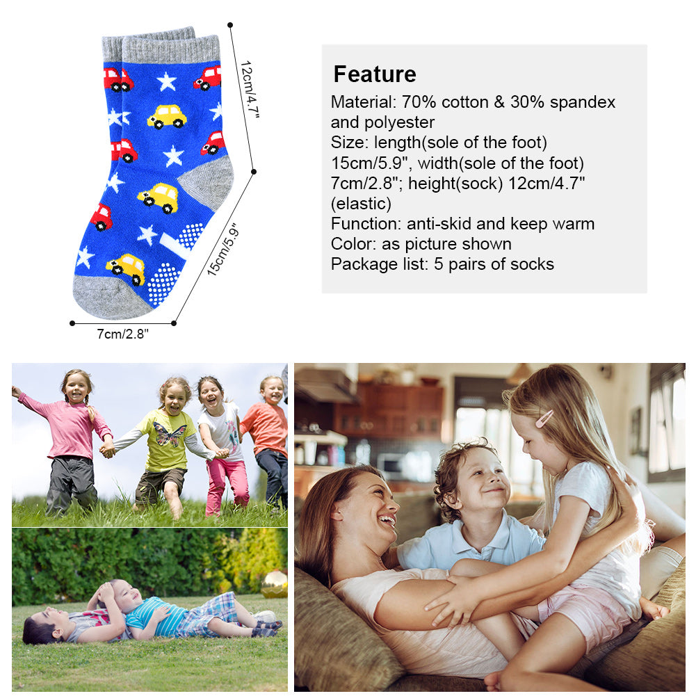 Kids Boys Cartoon Car Pattern Sport Socks 5 Pairs for 6-8 Years Old