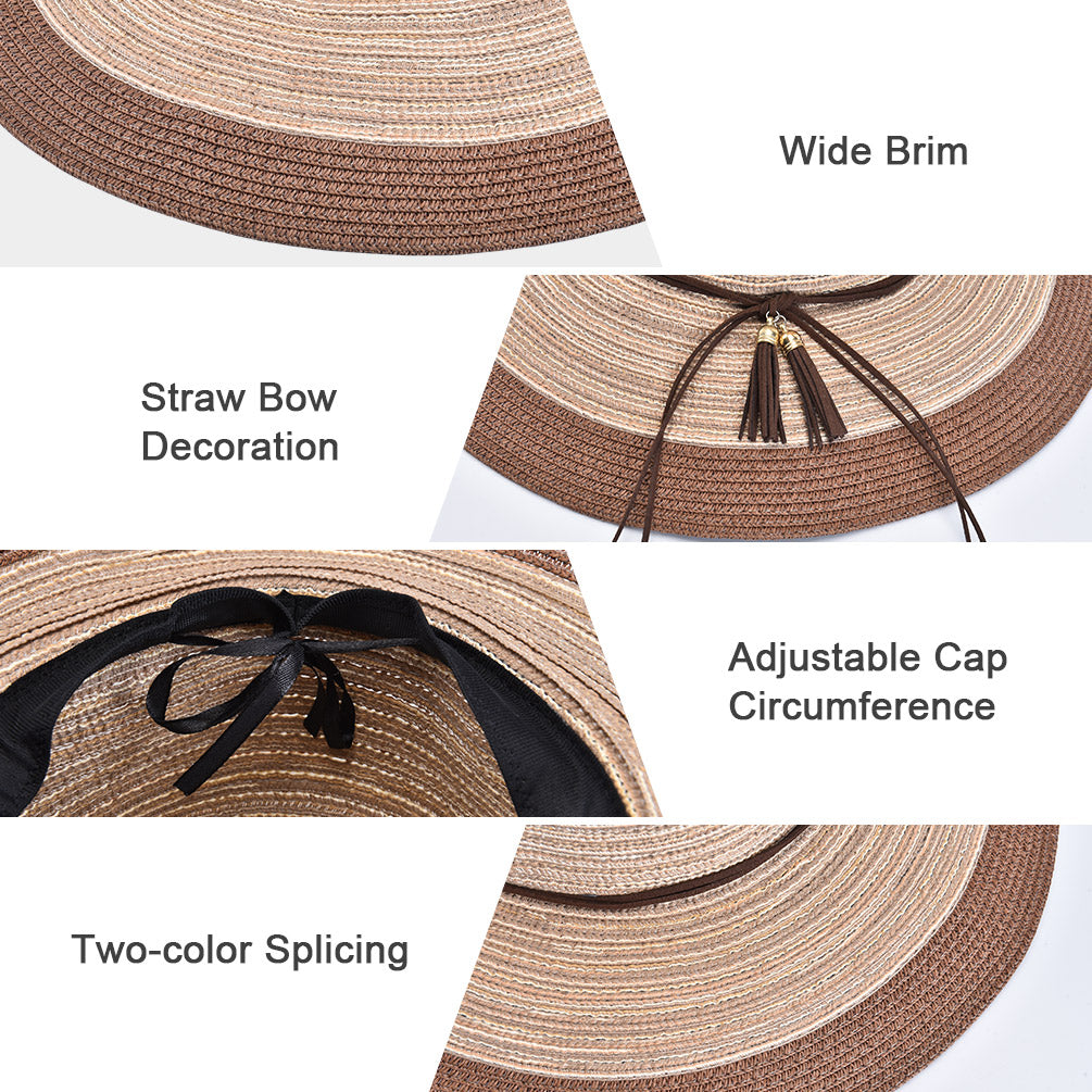 Vbiger Womens Beach Sun Hats Straw Hat Wide Brim UPF 50 Summer Travel Hat Foldable Packable Roll-up Floppy Beach Hats for Women - Brown