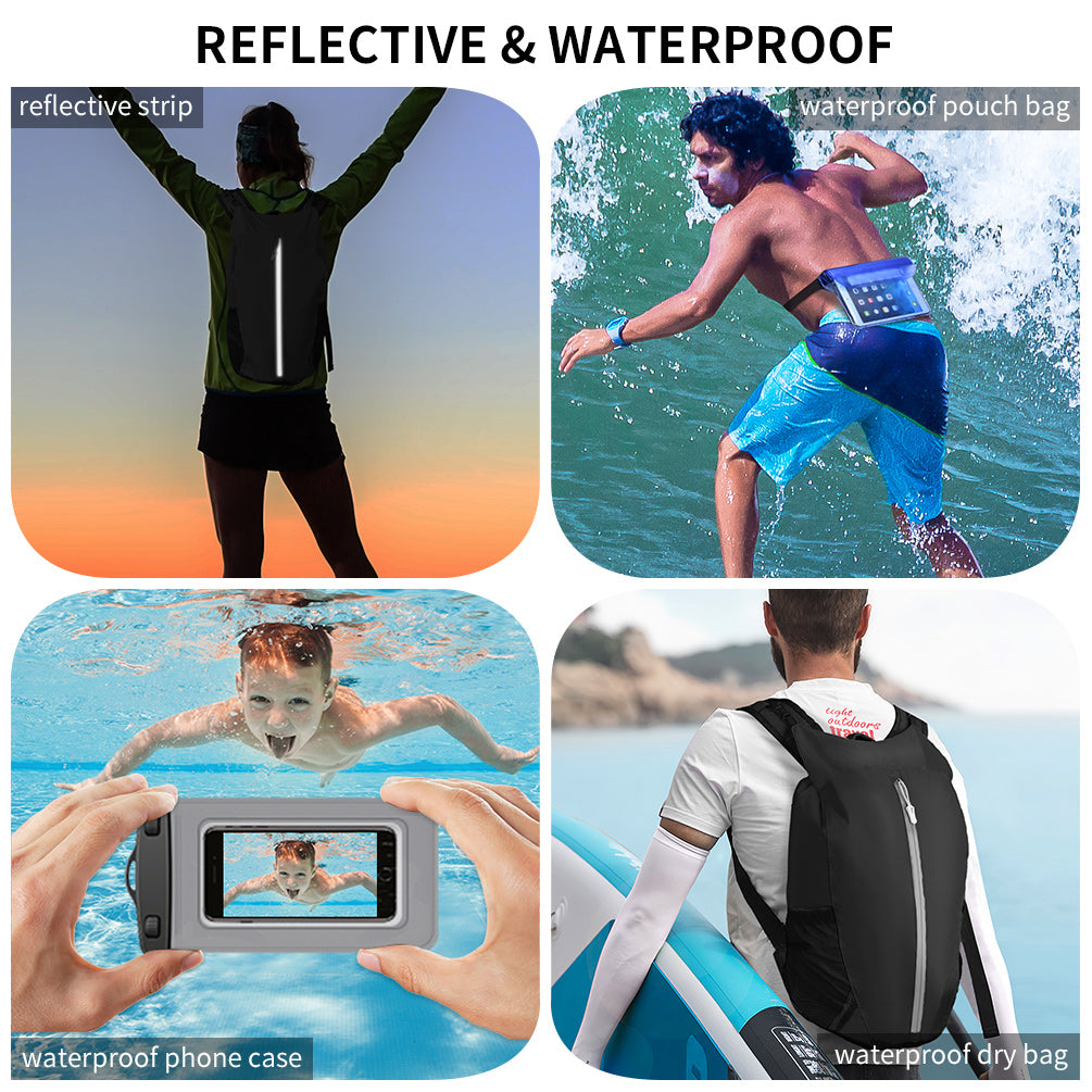 Vbiger 20L Waterproof Dry Bags, Foldable Portable Lightweight Odorless Backpack with Waist Bag Cellphone Bag for Beach Trekking Swimming Traveling Hiking
