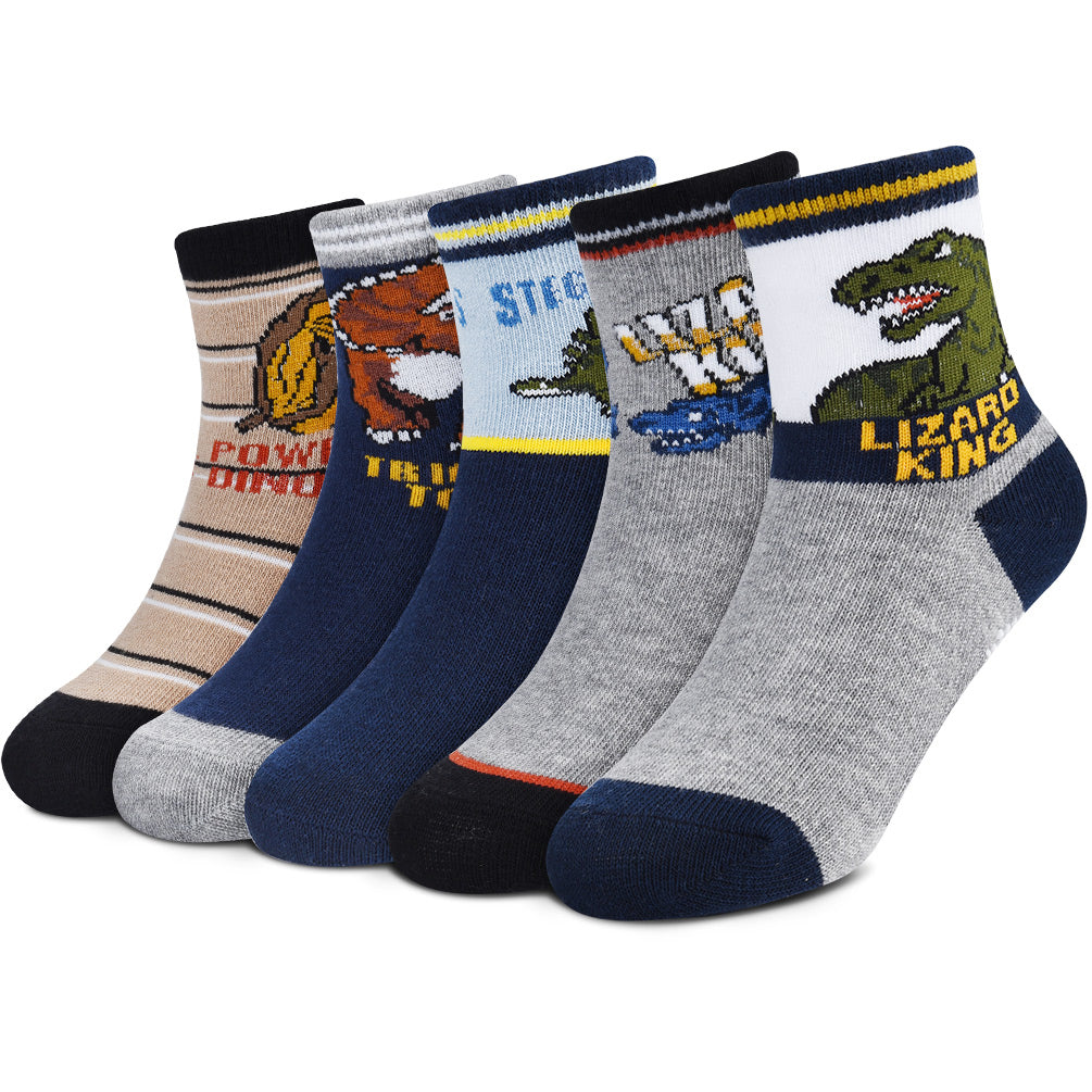 Toddler Boys Socks Cartoon Dinosaurs Pattern Sport Socks Crew Socks for 3-5 Years Old, 5 Pairs