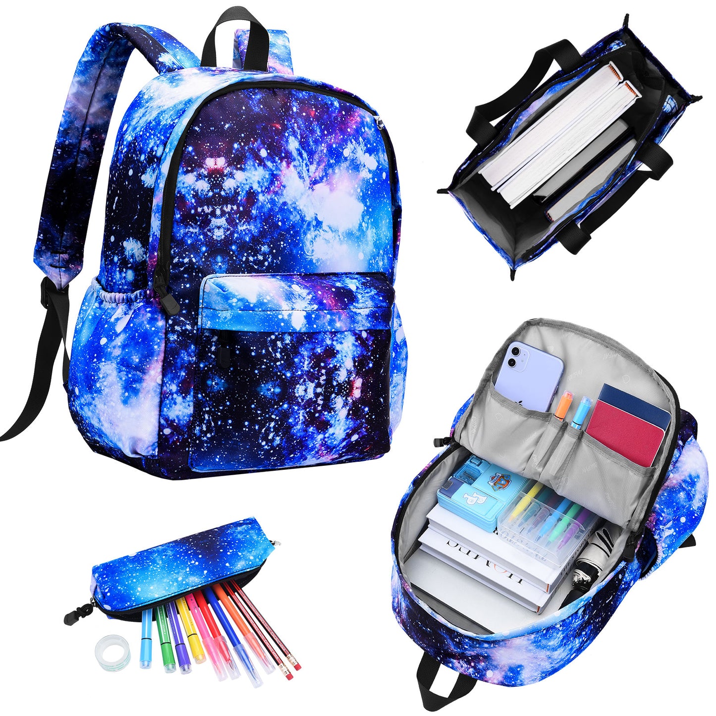 Vibger School Backpack Set Star School Bag with Laptop & Pencil Bag Fashionable & Practical School Bag for Girls and Boys - Blue