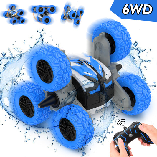 RC Stunt Car 6 WD RC Car Toys for 5-12 Years Old Boys 2.4GHz Amphibious 360 Rotating RC Stunt Car Boat Remote Control Car Toy for Boys Girls, Blue