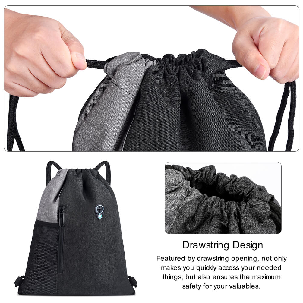 Vbiger Drawstring Backpack Sports Gym Sackpack Unisex Gym Sack with Earphone Hole