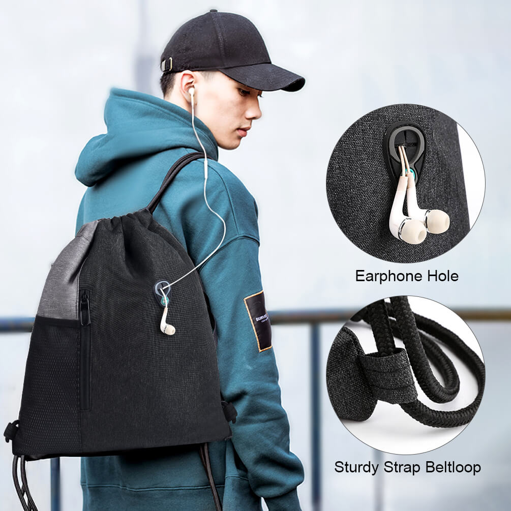 Vbiger Drawstring Backpack Sports Gym Sackpack Unisex Gym Sack with Earphone Hole