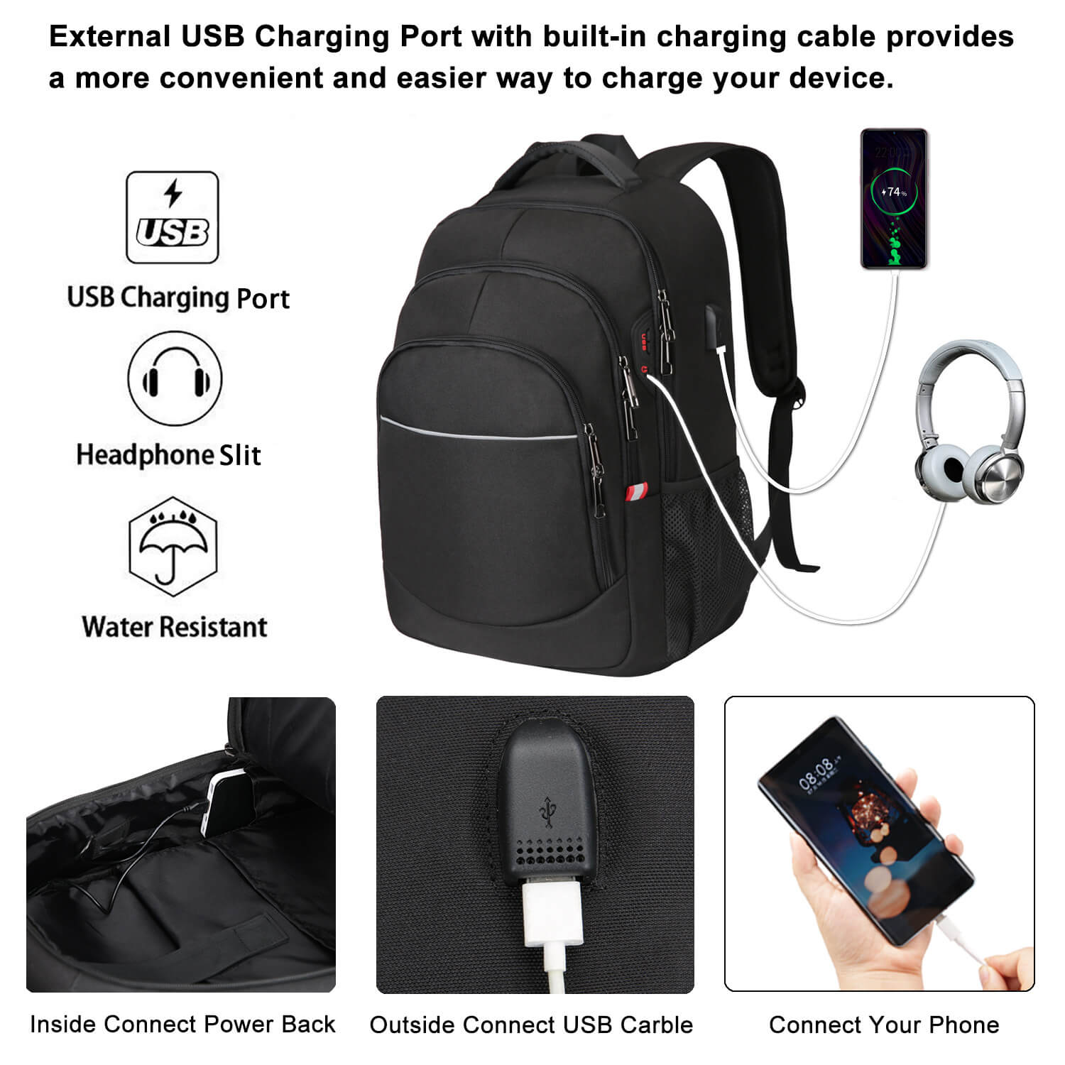 Vbiger Multi-purpose Business Backpack 15.6" Laptop Bag with FRID Pocket, Black