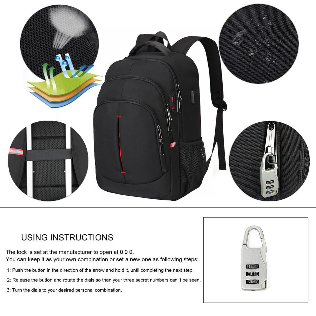 Vbiger Multi-purpose Business Backpack 15.6" Laptop with FRID Pocket, Black