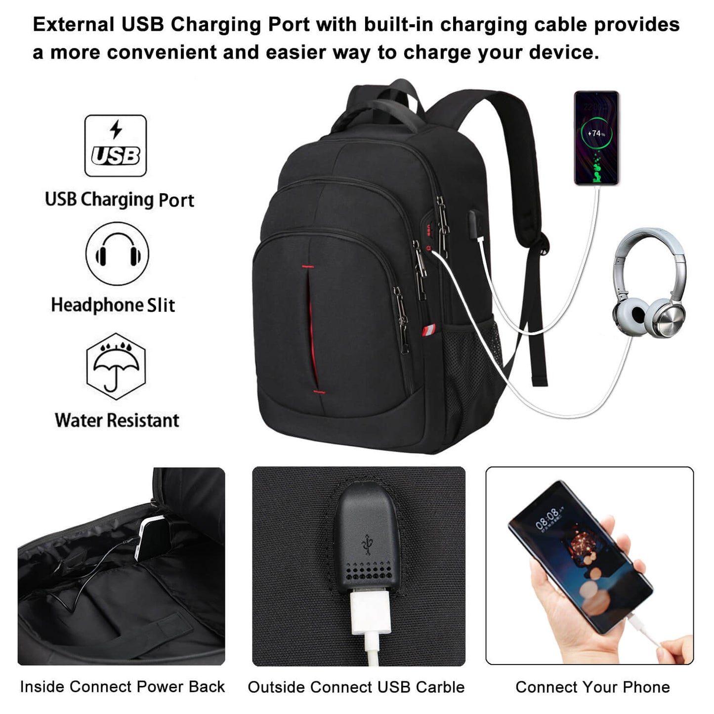 Vbiger Multi-purpose Business Backpack 15.6" Laptop with FRID Pocket, Black