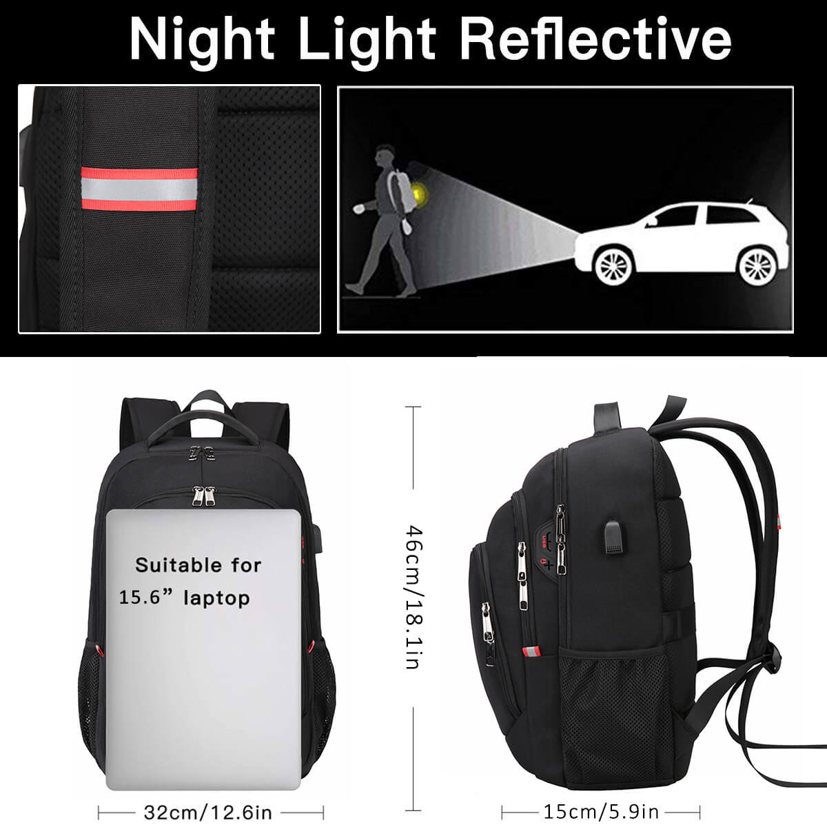 Vbiger Multi-purpose Business Backpack 15.6" Laptop with FRID Pocket, Black