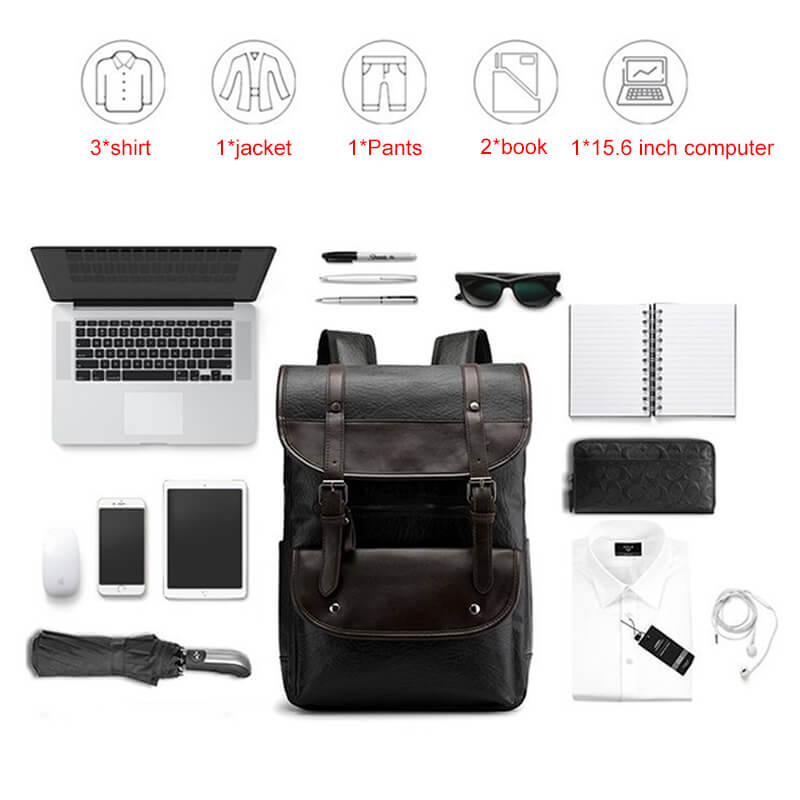 Vbiger PU Leather Trendy Business Backpacks Large-capacity Laptop Bags