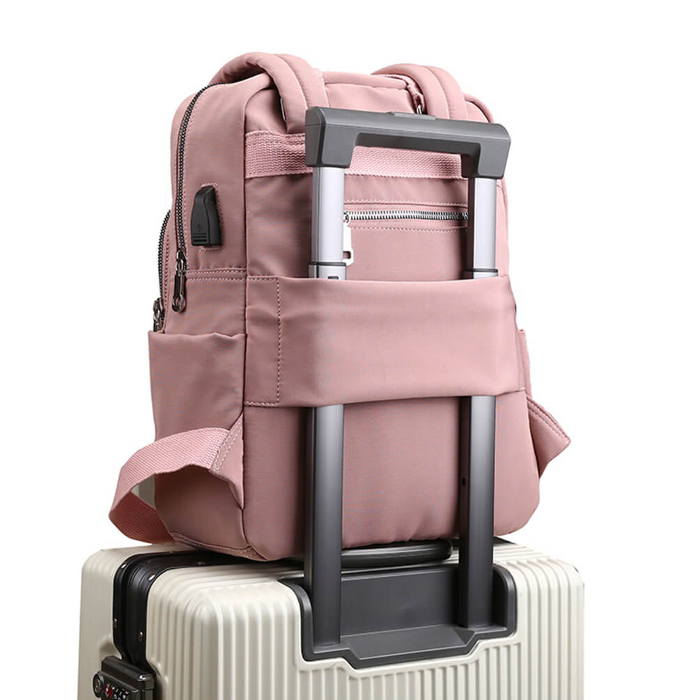 Vbiger USB Backpack Large Schoolbag Travel Bag, Pink