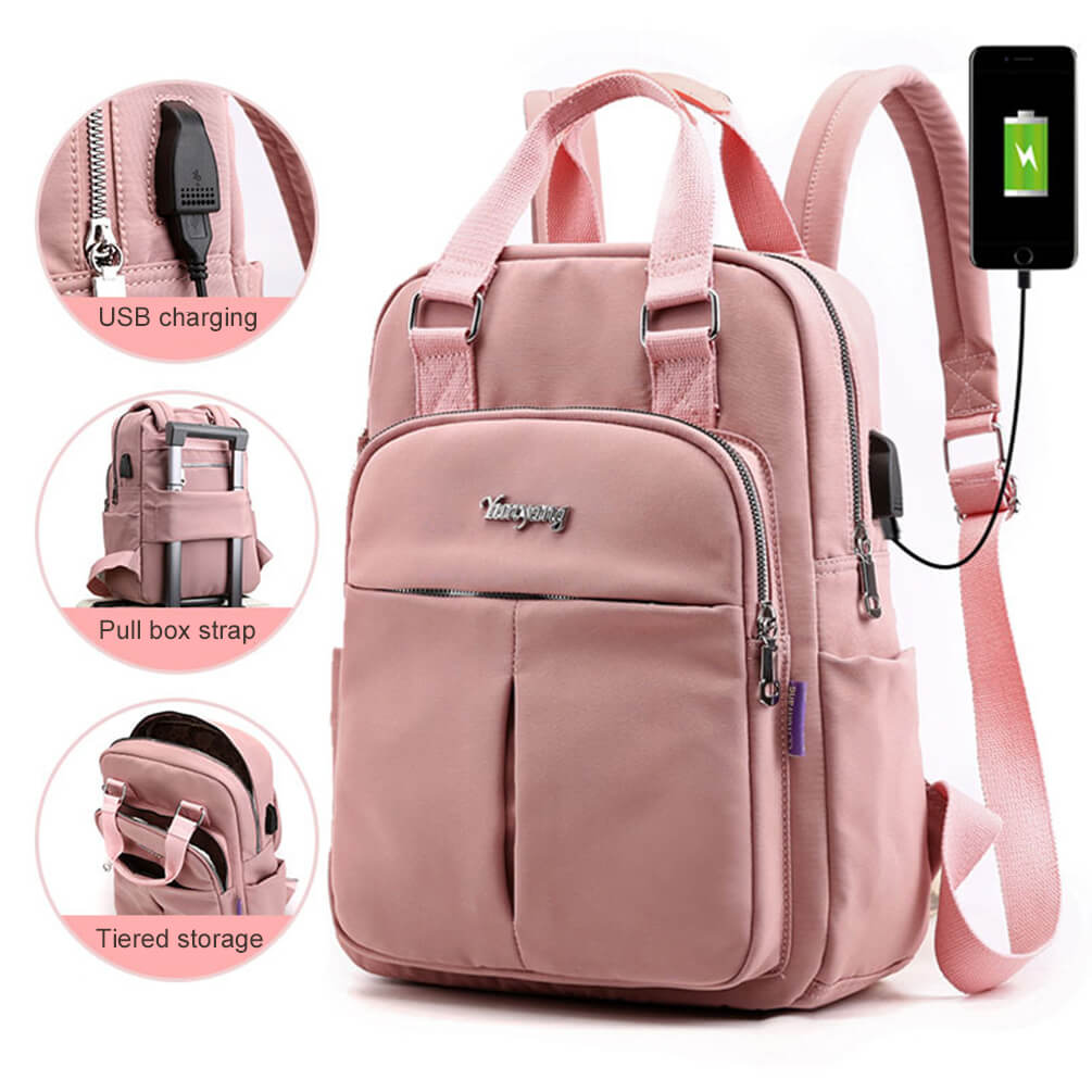 Vbiger USB Backpack Large Schoolbag Travel Bag, Pink