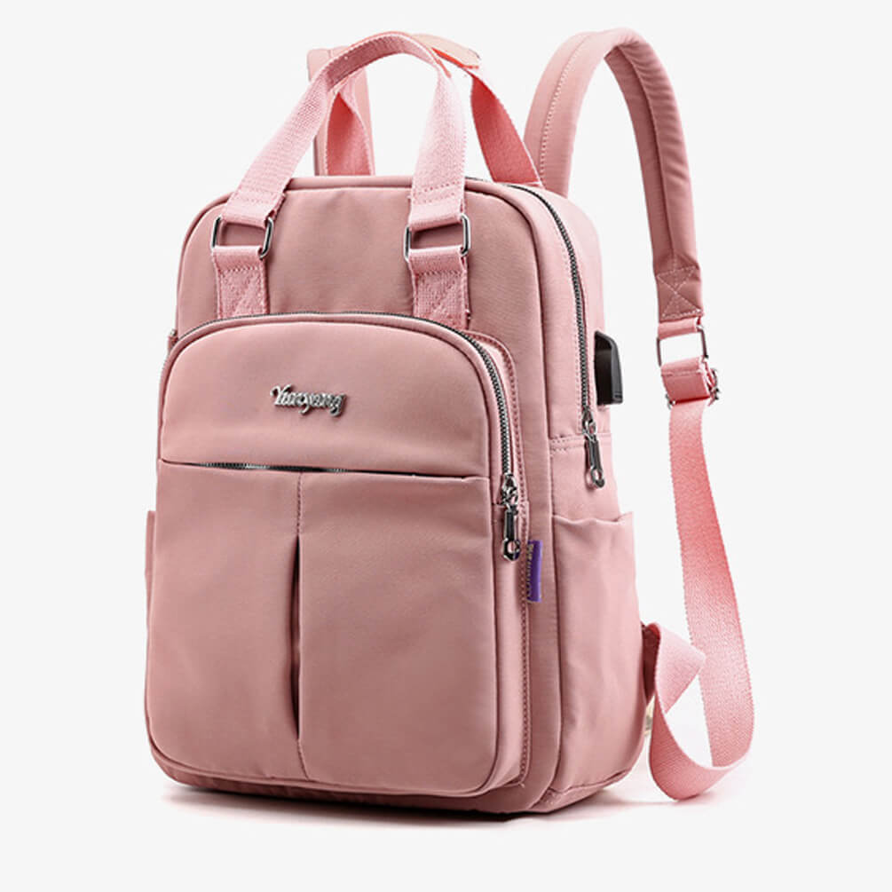 Vbiger USB Backpack Large Schoolbag Travel Bag, Pink