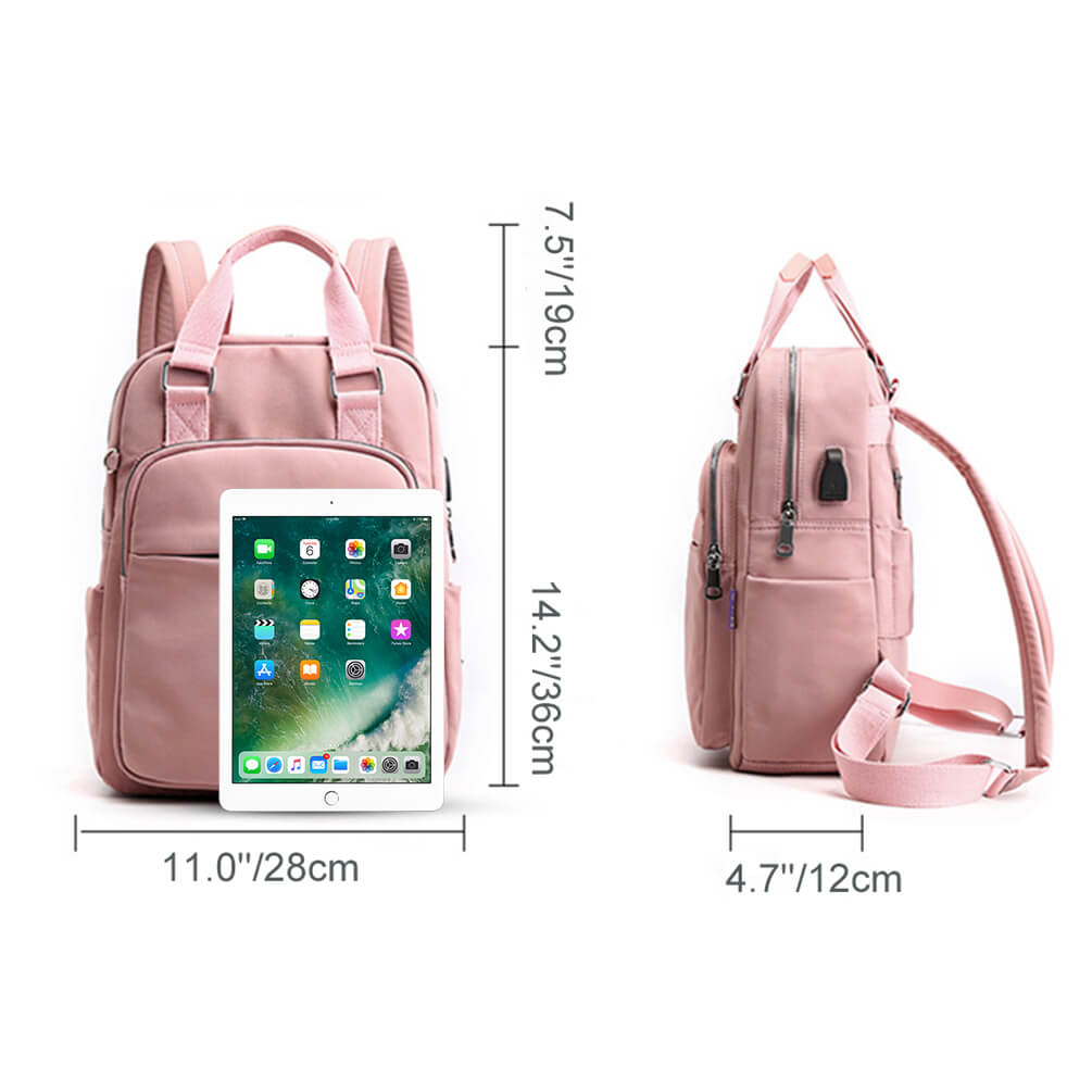 Vbiger USB Backpack Large Schoolbag Travel Bag, Pink