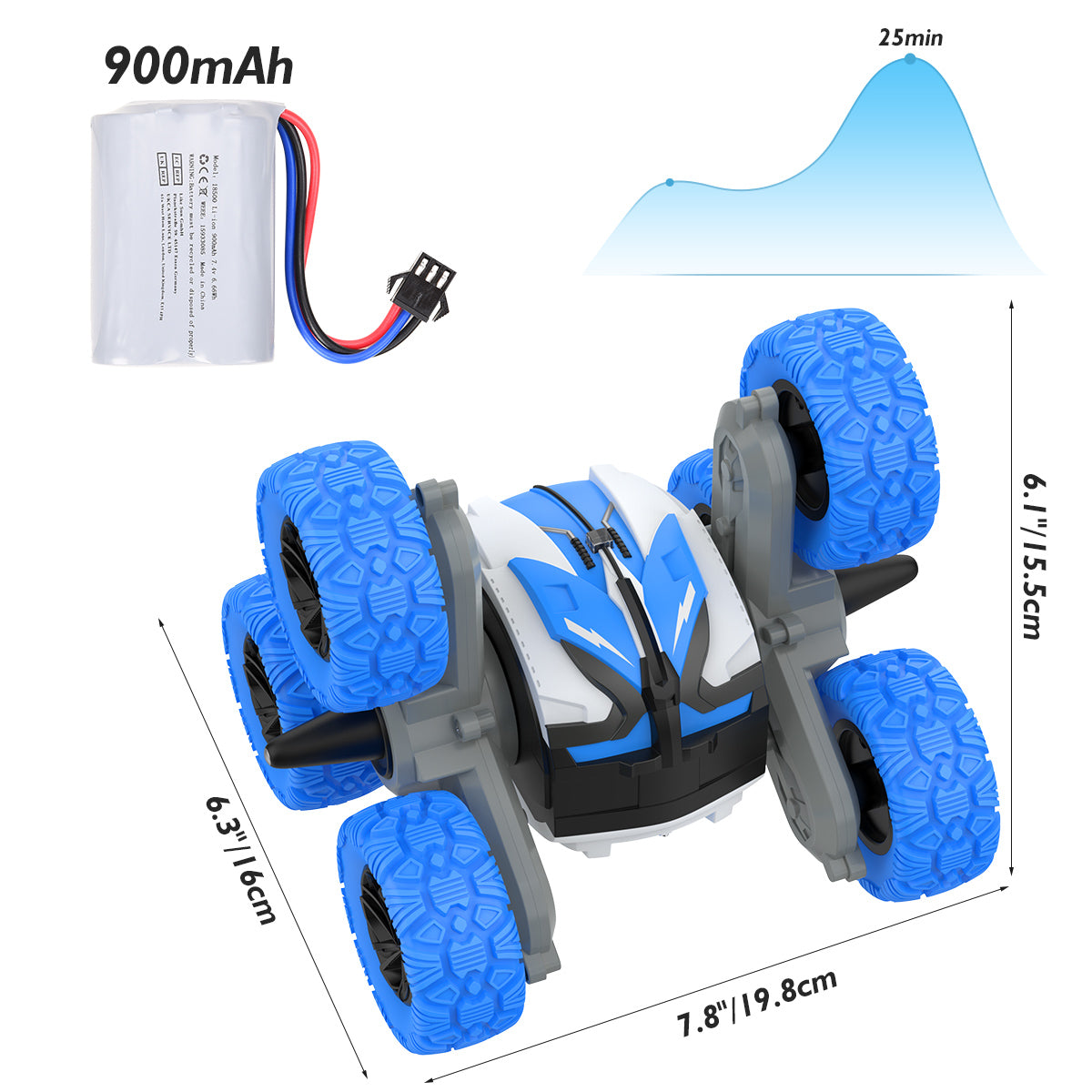 RC Stunt Car 6 WD RC Car Toys for 5-12 Years Old Boys 2.4GHz Amphibious 360 Rotating RC Stunt Car Boat Remote Control Car Toy for Boys Girls, Blue