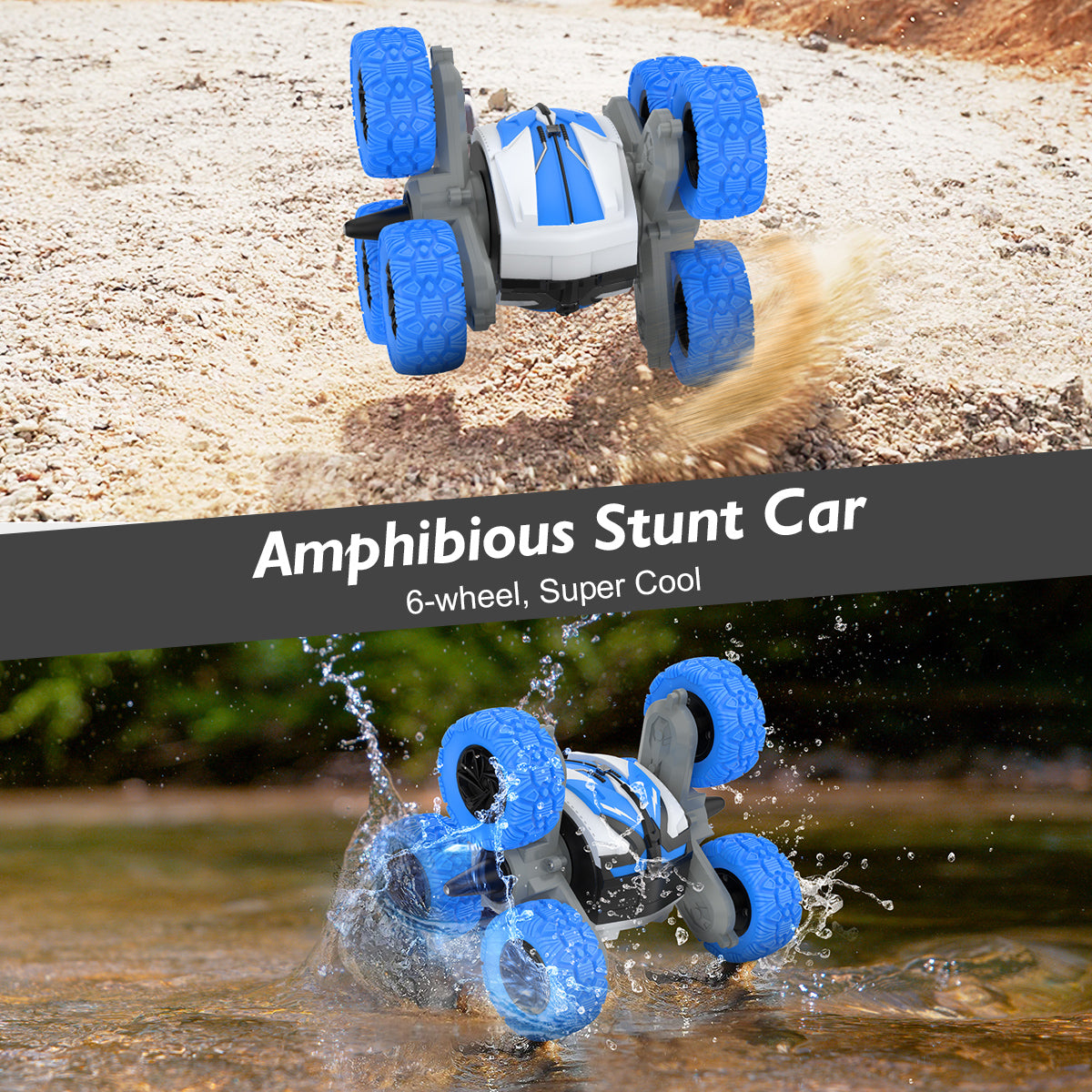 RC Stunt Car 6 WD RC Car Toys for 5-12 Years Old Boys 2.4GHz Amphibious 360 Rotating RC Stunt Car Boat Remote Control Car Toy for Boys Girls, Blue