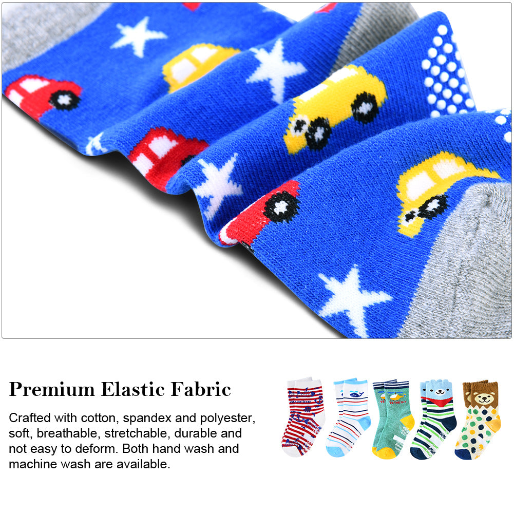 Kids Boys Cartoon Car Pattern Sport Socks 5 Pairs for 6-8 Years Old
