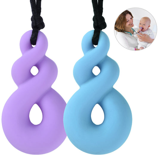 2 Pcs Chewing Necklace Teething Toys Calming Chewelry Chew Necklace, Suitable for Autism and Oral Motor Special Needs Kids, Purple and Blue