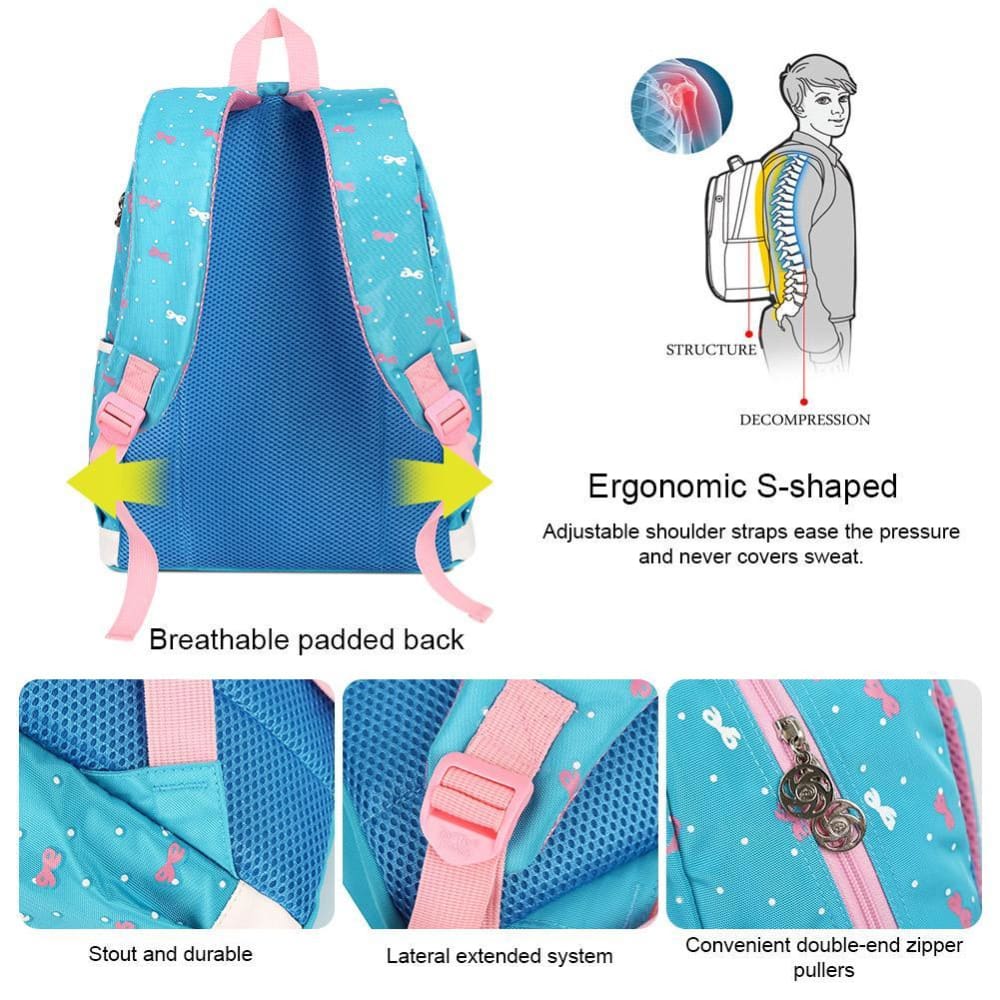 Vbiger 3-in-1 School Bag Waterproof Nylon Shoulder Daypack Polka Dot Bookbags - Backpacks