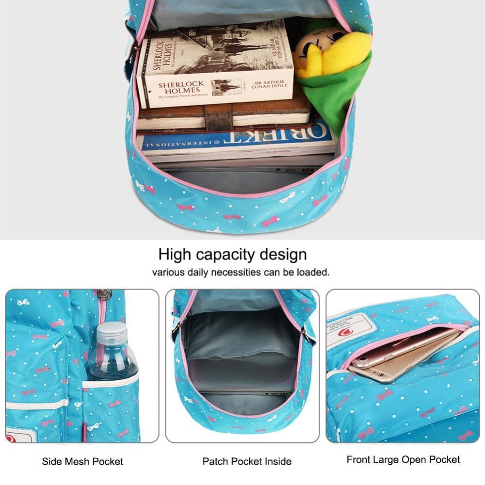 Vbiger 3-in-1 School Bag Waterproof Nylon Shoulder Daypack Polka Dot Bookbags - Backpacks