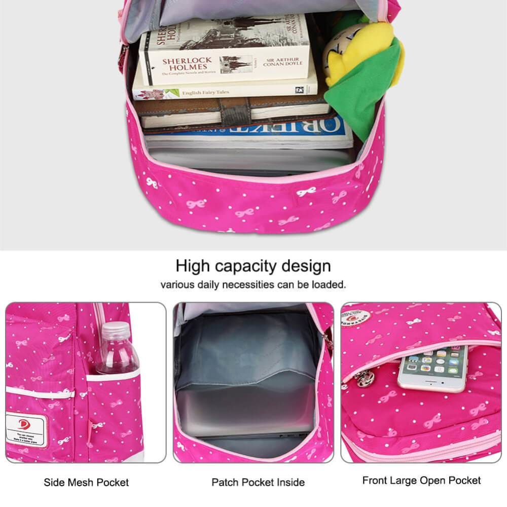 Vbiger 3-in-1 School Bag Waterproof Nylon Shoulder Daypack Polka Dot Bookbags - Backpacks