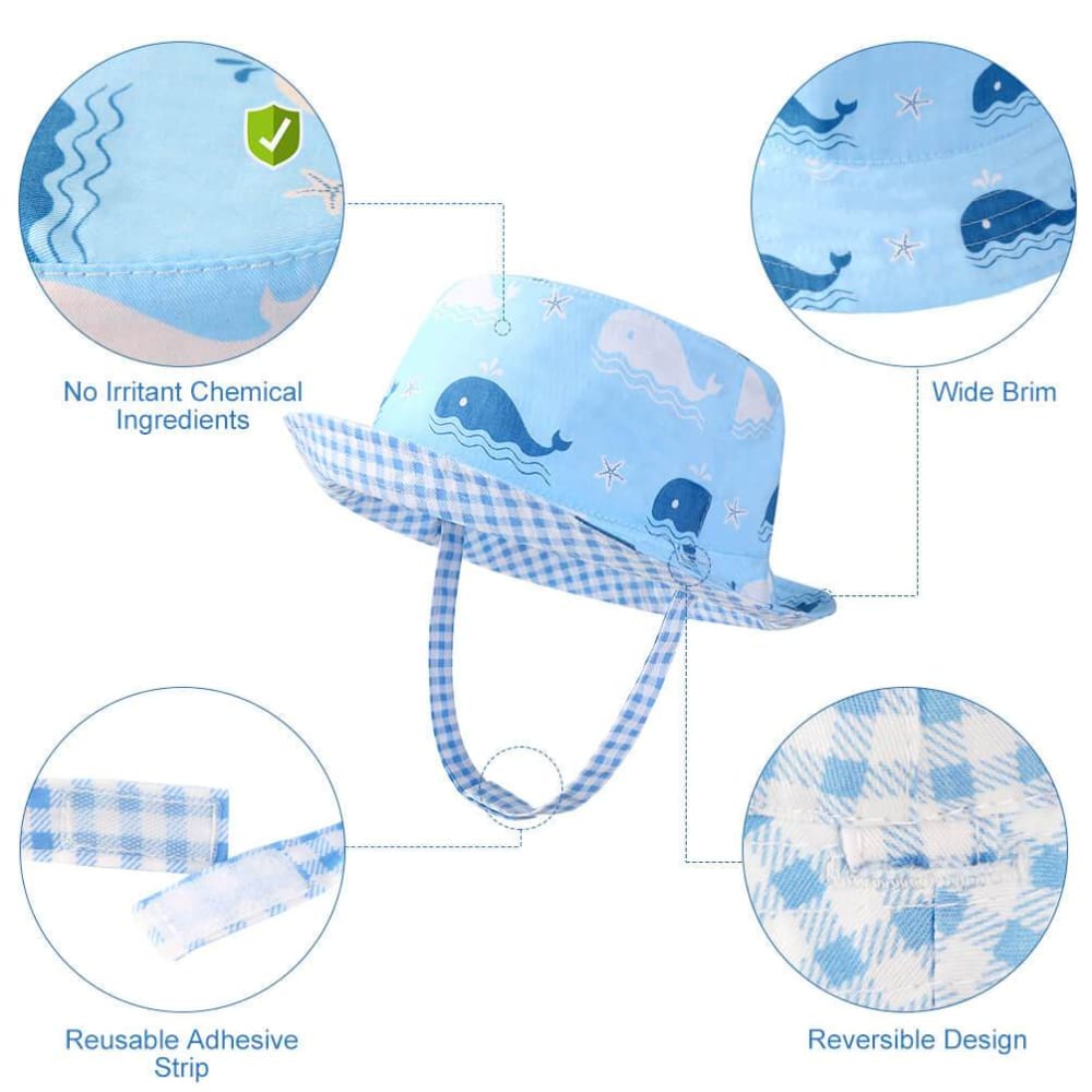 Vbiger Kids Sun Protection Hat UPF 50+ Sun Hat Bucket Hat with Double-sided Design and Improved Self-adhesive Strap - Hats