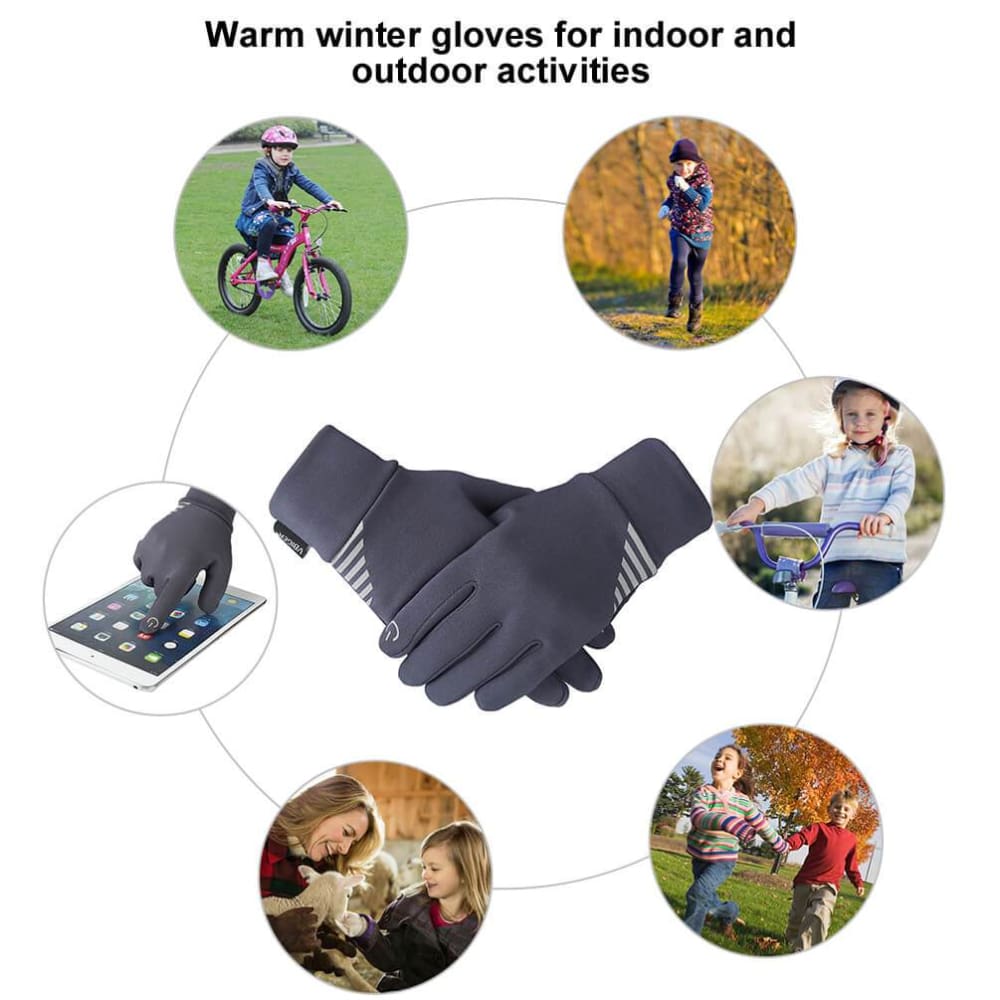 Vbiger Kids Winter Gloves Anti-skid Touch Screen Gloves with Reflective Printing and Silicone Strip - Gloves