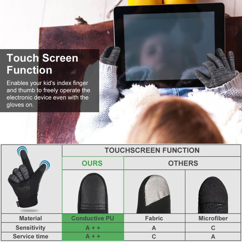 Vbiger Kids Winter Gloves Children Full Fingers Cycling Gloves Touchscreen Gloves - Gloves