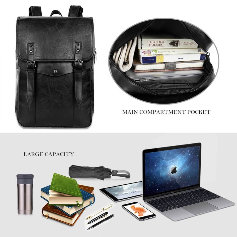 Vbiger Men Vintage PU Leather Backpack Laptop Backpack School Book bag for Men - Backpacks