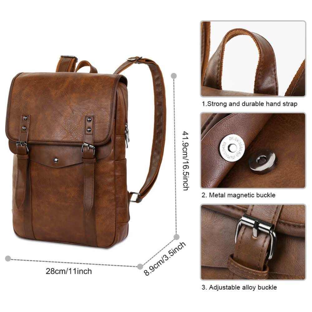 Vbiger Men Vintage PU Leather Backpack Laptop Backpack School Book bag for Men - Backpacks