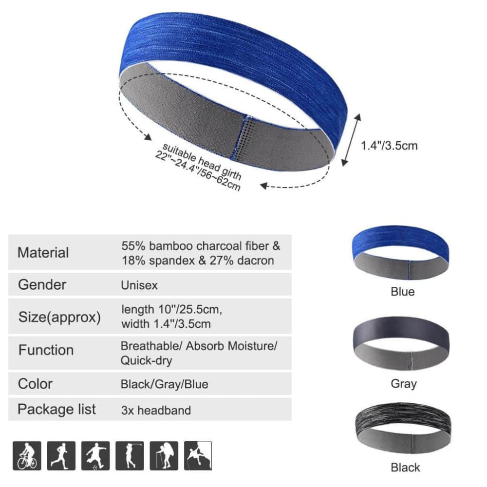 Vbiger Sports Headband Stretchy Sweatbands Workout Headbands for Running Training Yoga 3-Pack - Hats