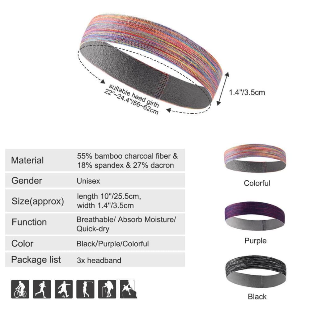 Vbiger Sports Headband Stretchy Sweatbands Workout Headbands for Running Training Yoga 3-Pack - Hats