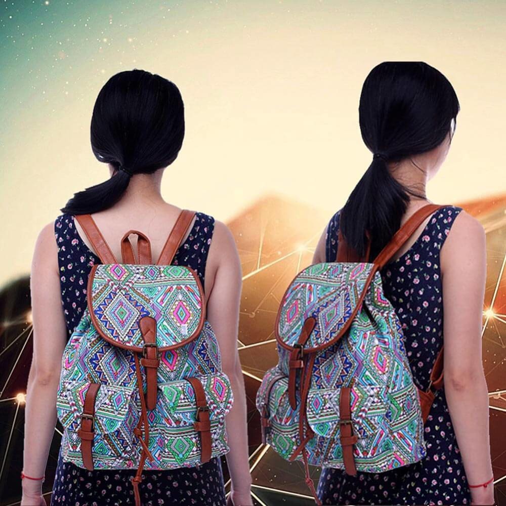 Vbiger Stylish and Ethnic Bag for Travelling Popular Canvas Backpack for Women with Elephant Pattern - Bag