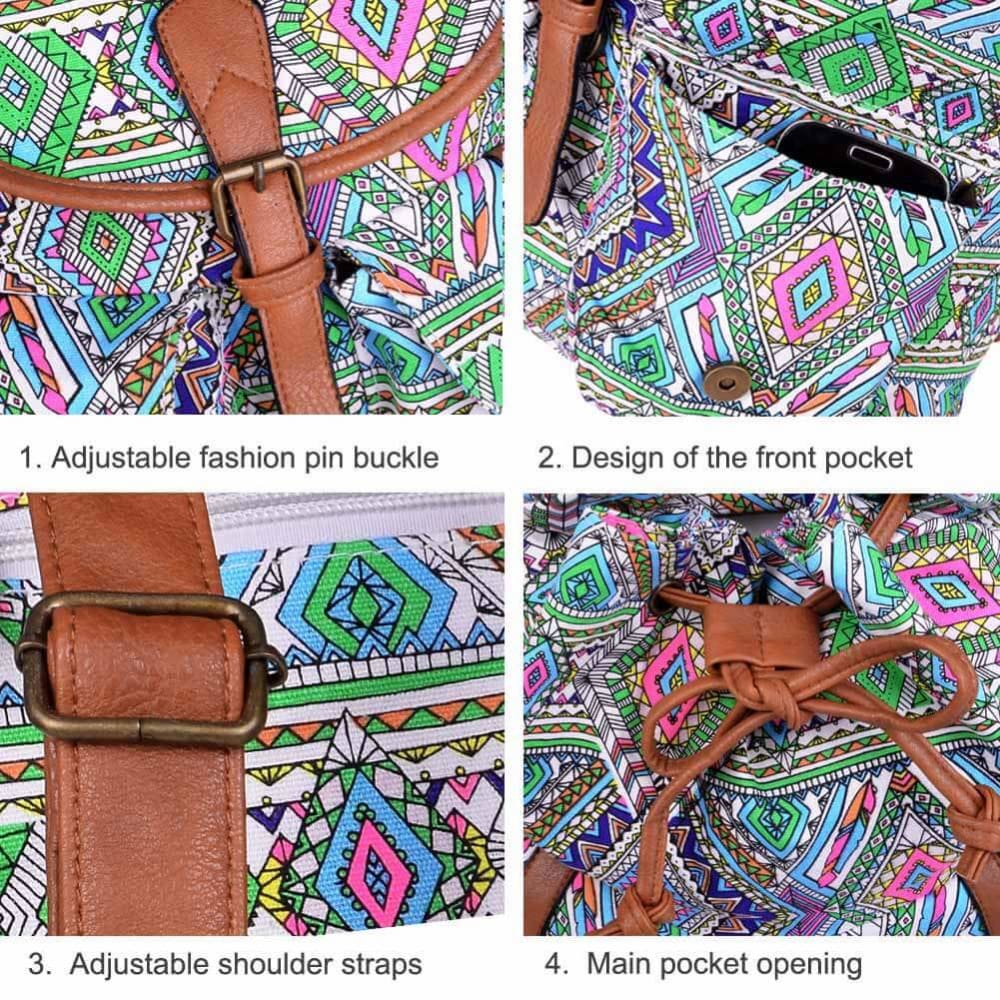 Vbiger Stylish and Ethnic Bag for Travelling Popular Canvas Backpack for Women with Elephant Pattern - Bag