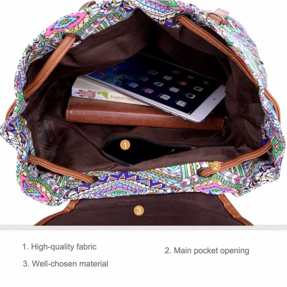 Vbiger Stylish and Ethnic Bag for Travelling Popular Canvas Backpack for Women with Elephant Pattern - Bag