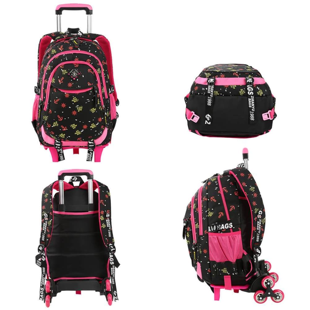 Vbiger Stylish Wheeled Backpack Simple Shoulder Bag for Primary School Students 6 Wheels - Backpacks