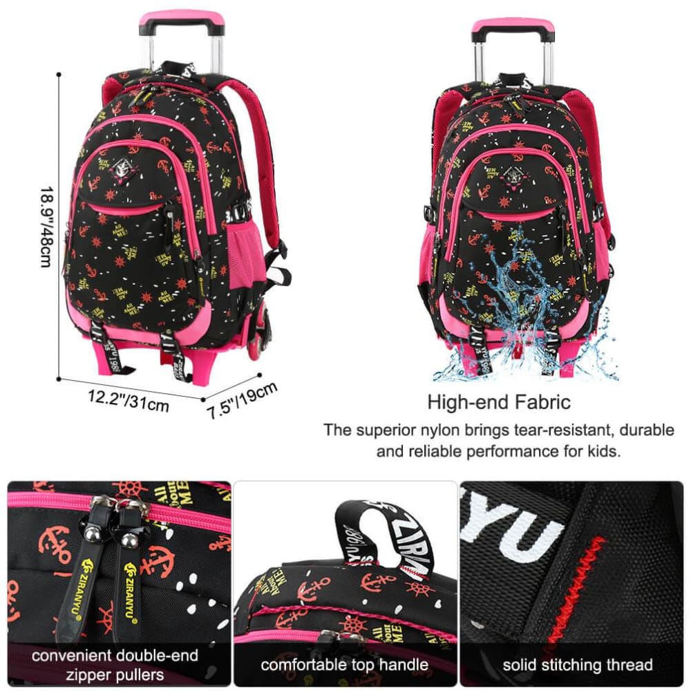 Vbiger Stylish Wheeled Backpack Simple Shoulder Bag for Primary School Students 6 Wheels - Backpacks