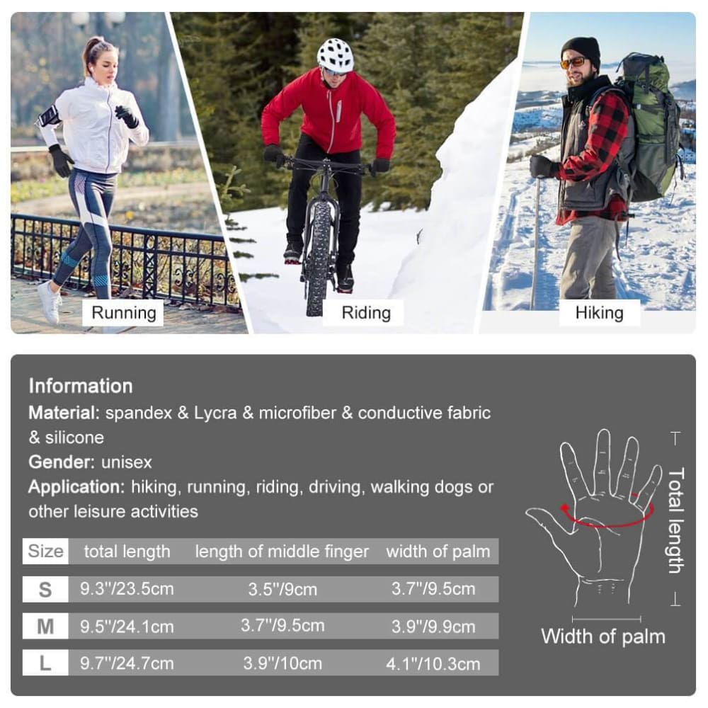 Vbiger Thickened Winter Gloves Warm Touch Screen Gloves Anti-slip Cycling Gloves - Gloves