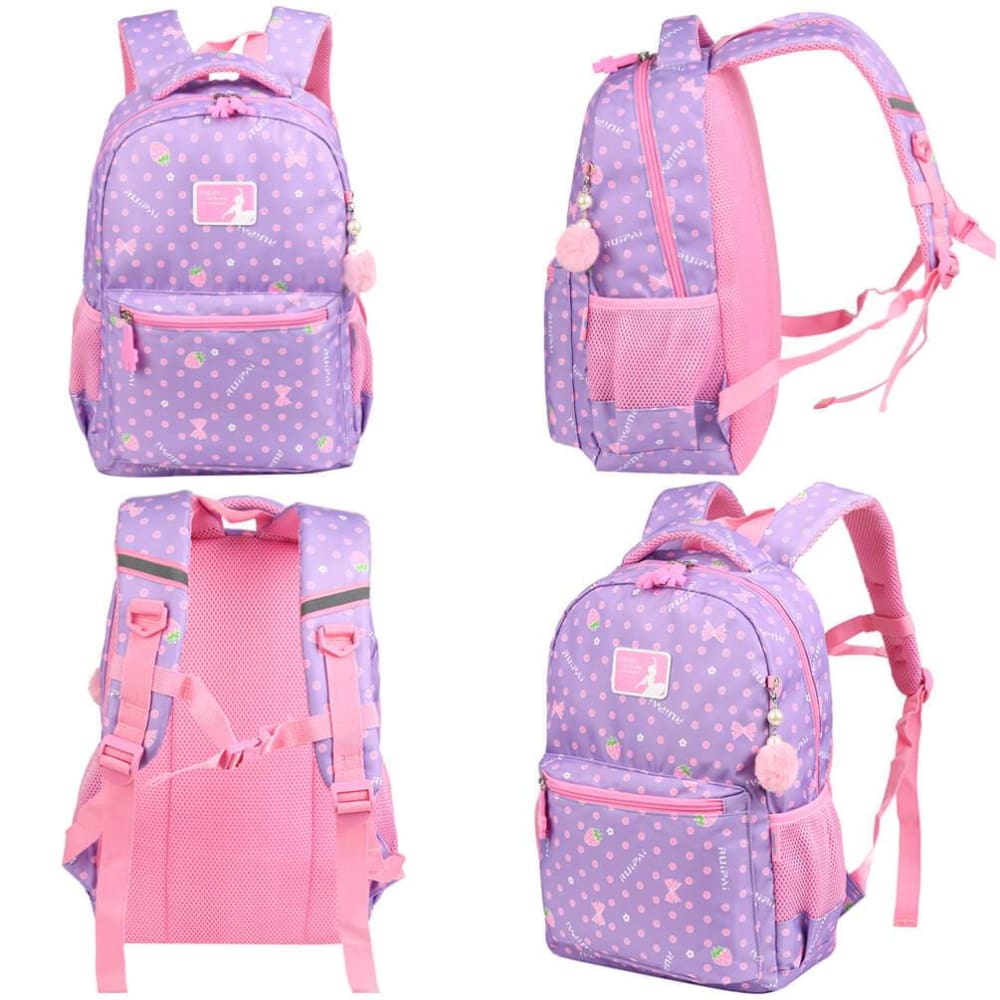 Vbiger Trendy Printing School Bag Casual Outdoor Daypack for Primary School Students Exquisite Printing and Pompon Decor - Backpacks