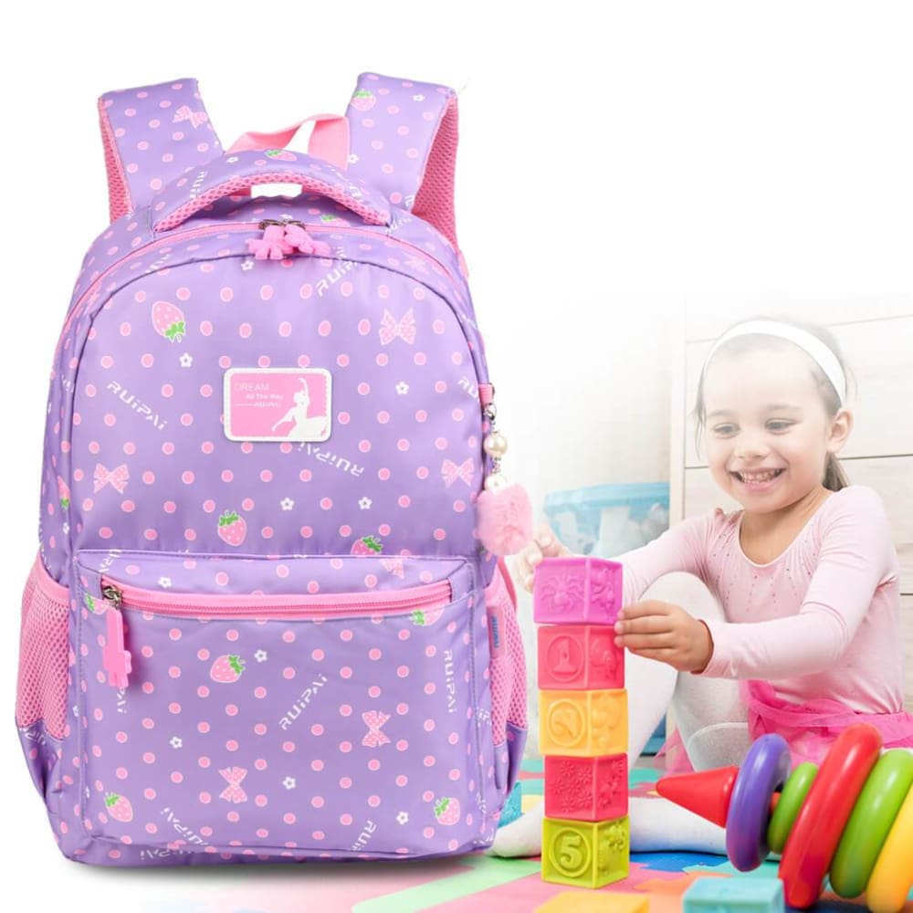 Vbiger Trendy Printing School Bag Casual Outdoor Daypack for Primary School Students Exquisite Printing and Pompon Decor - Backpacks