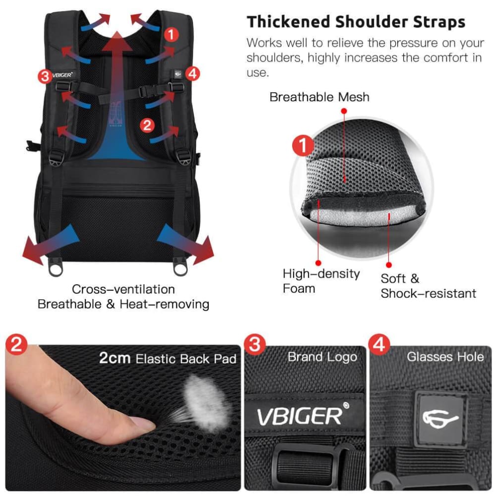 Vbiger Unisex Business Daypack with USB Charging Port and Earphone Hole Fits 17.3 Laptop - Backpacks