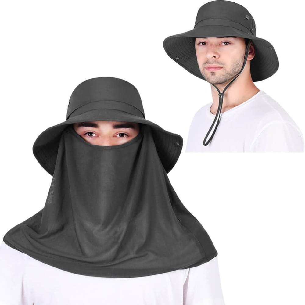 Vbiger Unisex Sun Hat Breathable Bucket Hat Quick-dry Outdoor Hats Foldable Fishing Cap with Detachable Flaps - Dark Grey - Hats