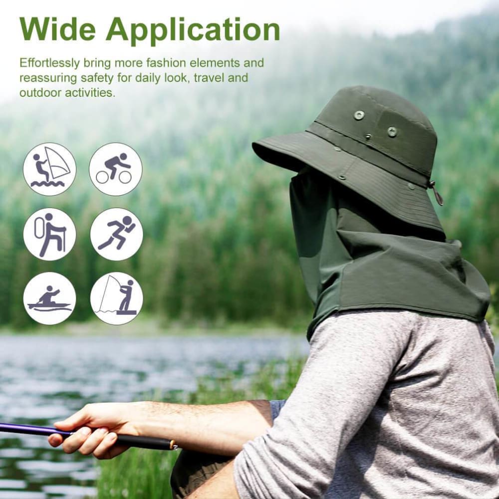 Vbiger Unisex Sun Hat Breathable Bucket Hat Quick-dry Outdoor Hats Foldable Fishing Cap with Detachable Flaps - Hats