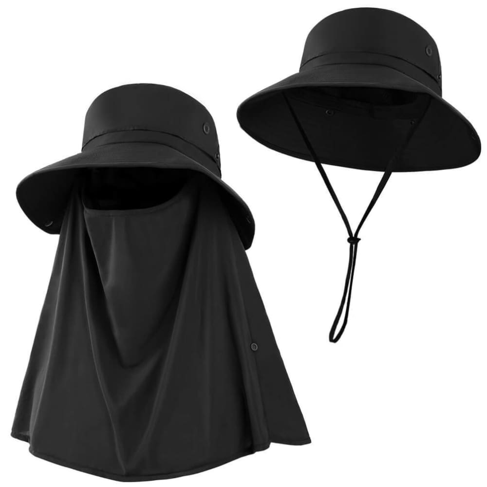 Vbiger Unisex Sun Hat Breathable Bucket Hat Quick-dry Outdoor Hats Foldable Fishing Cap with Detachable Flaps - Hats
